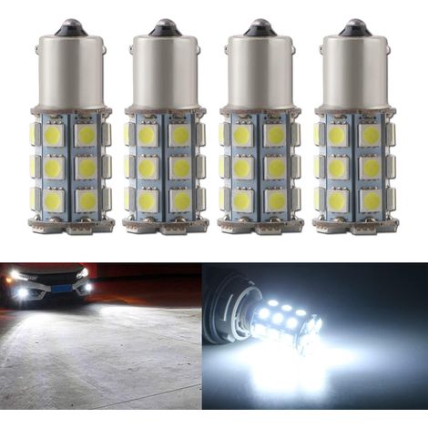 4x LED Extérieures Ampoules 1156 BA15S pour Avant et Arrière Clignotant Feux de Jour Lumière de Stationnement 8000K 5050 27SMD 12V Blanc