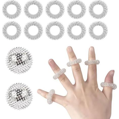 Lot de 10 anneaux d'acupression + 2 balles magnétiques hérisson acupression, anneaux de massage magnétiques pour soulager le stress ou masser le dos, les jambes, les pieds, les mains (argenté)
Marque  (1/5)