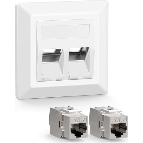 2 Port Recessed Network Socket with Keystone RJ45 CAT7, 1 Piece (1/5)