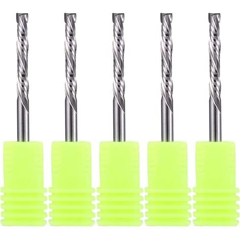 Forêts carbure en spirale - Coupe à double sens - Dimensions : 3,175 x 22 mm - Pour fraises à bois à compression CNC Lot de 5 pièces (1/4)