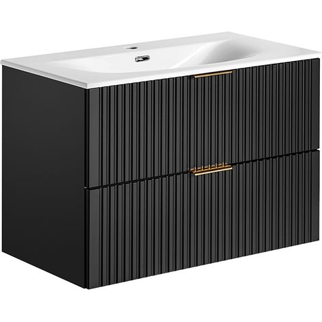 Meuble simple vasque encastrée 80cm Adriel Noir