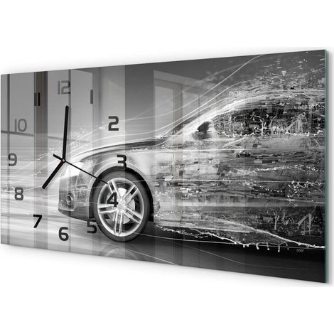 Horloge Murale Originale 60x30 cm Verre Trempé Cadeau Maison Moderne Voiture en accélération (1/5)
