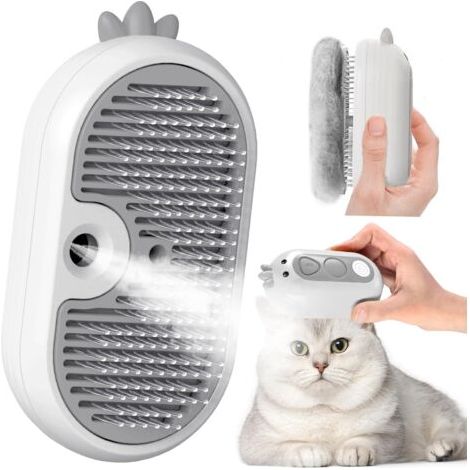 BUNTHAUS Brosse vapeur pour chat avec bouton de déverrouillage, brosse vapeur rechargeable pour poils longs et courts, chats, chiens, lapins, brosse autonettoyante pour le toilettage des animaux de co (1/5)