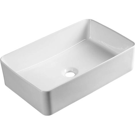Aqualine - Lavabo da appoggio 54x35 cm, senza troppopieno, senza foro per miscelatore, bianco 54331 (1/5)