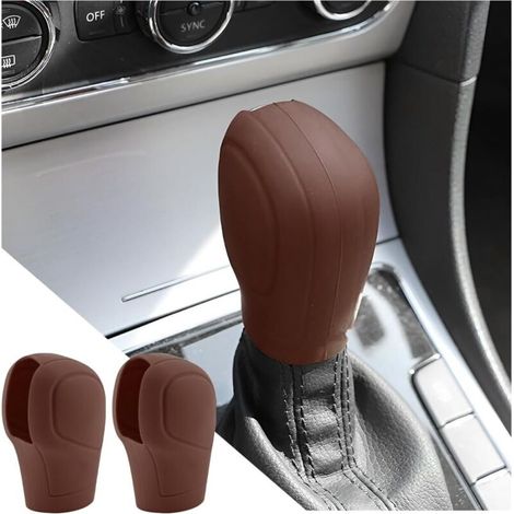 2 Pièces Couvre Levier Vitesse Silicone, Coque En Silicone Pommeau De Levier De Vitesses Voiture, Auto Coque de Protection de Changement de Vitesse, Anti Dérapant, Résistante(Marron) (1/5)
