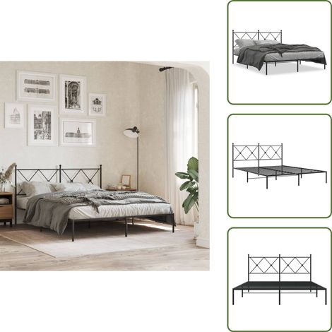 Bettgestell mit Kopfteil Metall Schwarz 160x200 cm - Metallbettfundament - Doppelbettgestell - Boxspringrahmen - Schwarzes Bettgestell - Stabiles Bettgestell (1/5)