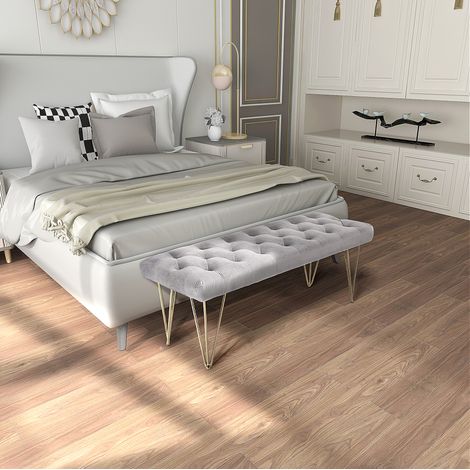 Banc d'entrée avec revêtement velours gris 116 x 44,5 x 49 cm OKMYHOME (1/5)