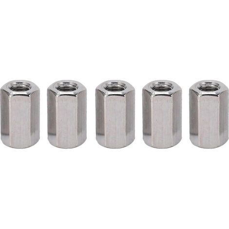 Lot de 5 écrous de raccordement hexagonaux M10 x 1,5 17 L30 mm en acier inoxydable antirouille pour tige filetée (1/5)