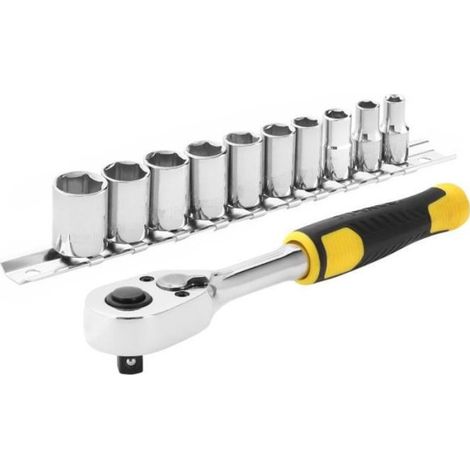 Jeu de cliquet et douilles STANLEY - Cliquet 72 dents 1/4' + 10 douilles 12 pans de 5,5 a 14 mm (1/4)