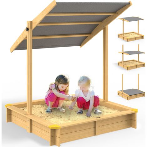 Spielwerk® Sandpit with Canopy or porch Corner Protection Floor Mat UV 50 Wood Environmentally Friendly Glaze Sand Box Kids Children Playing Set Fritzi (de)