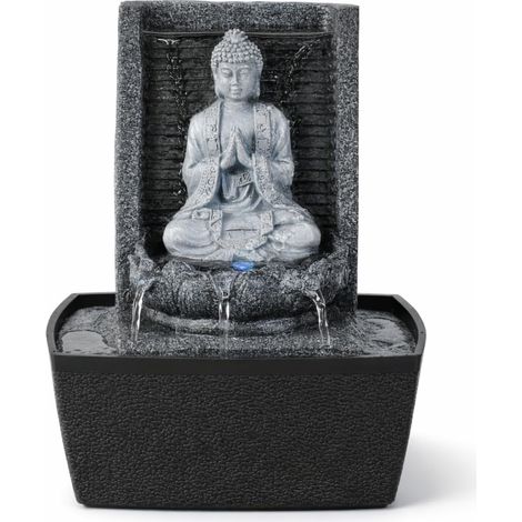 Fontaine d’Intérieur Mur d’Eau Cascade Lotus Lumière LED Blanc Déco Zen Salon Chambre Feng Shui Fontaine de Table Circuit fermé H 26cm (1/5)