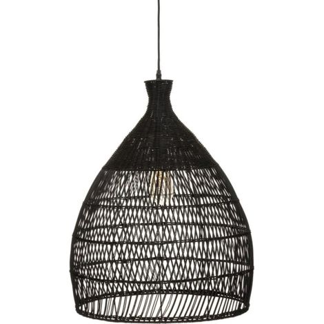 Lampe suspendue, Suspension luminaire en bois de rotin noir et fer noir - diamètre 49 x Hauteur 62,5 cm (1/3)