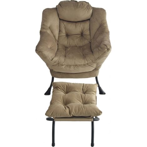Ensemble de meubles de salon avec 1 Fauteuil et 1 Repose-pieds, avec Poche Latérale, en Tissu et Métal, Kaki (1/5)