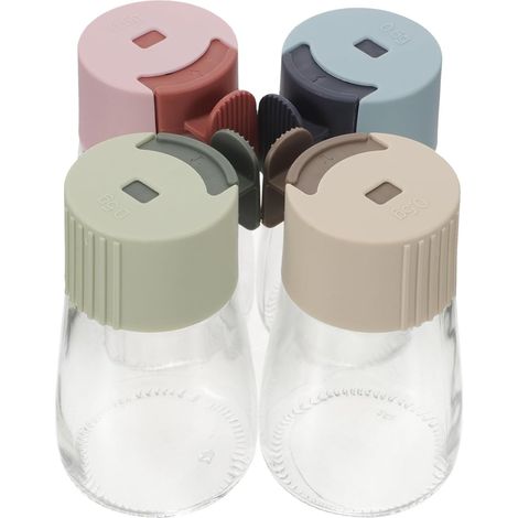 Set de 4 Flacons à Épices en Verre Cuisine, Conservation Étanche, Dosage Précis, pour Assaisonnements et Condiments Cuisine (1/5)