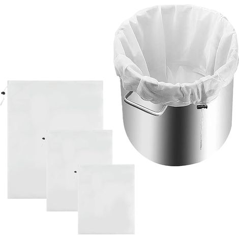 Bolsas de filtro de nailon para elaboración de cerveza, paquete de 3 unidades, con malla fina, de 40x28 cm, 46x40 cm y 66x56 cm, reutilizables, blancas, ideales para cerveza, vino, mermelada y leche v (1/5)
