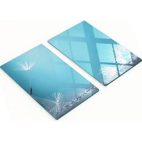 Zwei dekorative Schneidebretter aus gehärtetem Glas, Löwenzahn-Motiv, 2 x 30 x 52 cm (1/5)