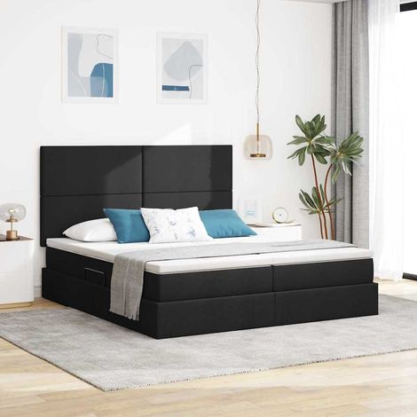 Bett mit LED-Lichtleisten Schwarz 180 x 200 cm Stoff