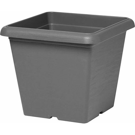 Vaso da fiori quadrato - GARDEN ID - Teramo nero-antracite - 40 x 35 cm - Resistente ai graffi - Effetto pietra - Con fori (1/3)