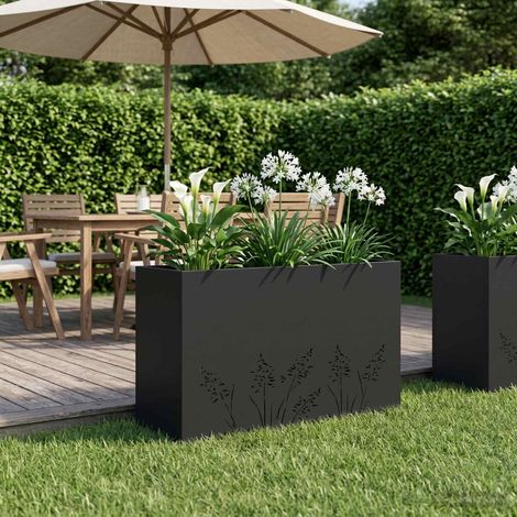 vidaXL Cache-pot de jardin Noir 80 x 30 x 49 cm Acier laminé à froid (1/5)