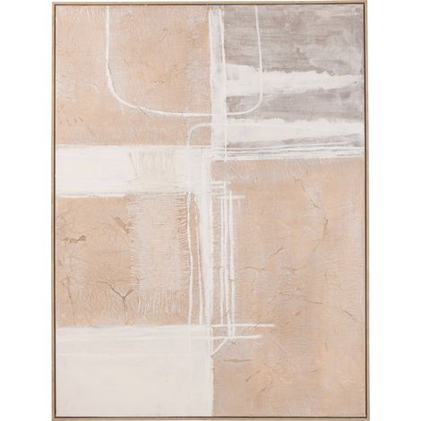 Tableau mural abstrait acrylique multicolore design moderne - Beige texturé blanc et gris clair (1/4)