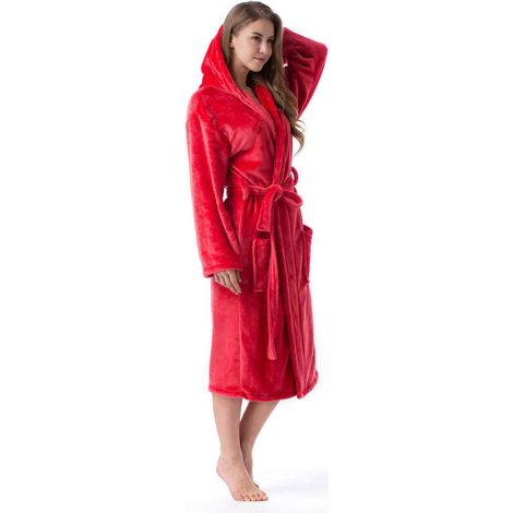 Lablanc – Bademantel für Erwachsene mit Kapuze – Weicher und saugfähiger Flanell – Rot, Größe XXL, mit 2 Taschen und Gürtel (1/5)