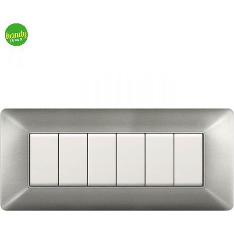 Placca da 6 moduli Easy Elettrocanali in plastica effetto acciaio satinato
