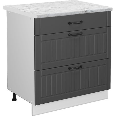 Mueble bajo de cocina Fame-Line, Antracita casa de campo, 80 cm con 3 cajones, ET Mármol, Vicco (1/5)