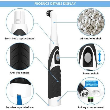 Brosse de nettoyage électrique 4 têtes interchangeables – idéale pour joints, sols, baignoires & salles de bain carrelées (1/3)