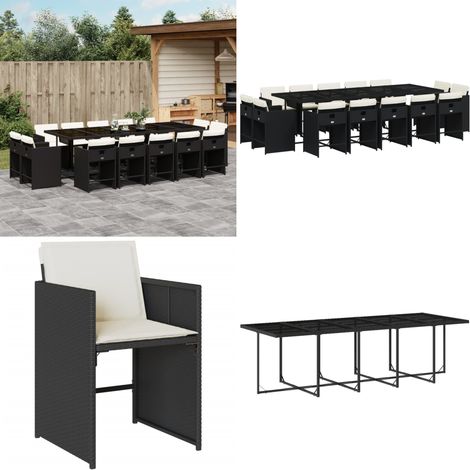 15-tlg. Garten-Essgruppe mit Kissen Schwarz Poly Rattan - Gartentisch - Esstisch - Gartenmöbel Set - Outdoor Möbel - Terrassenmöbel - Home & Living (1/5)