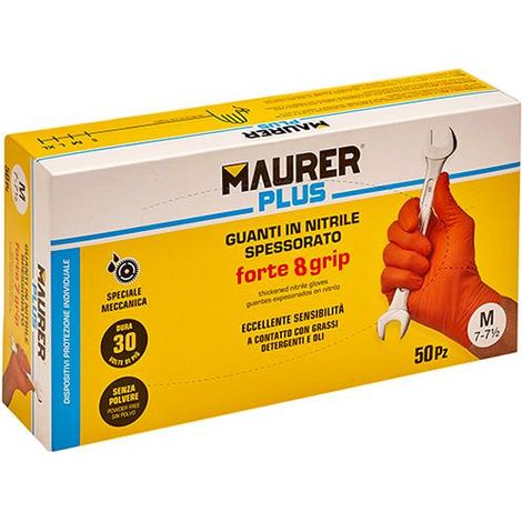 GUANTI NITRILE SPESSORATI """FORTE 8 GRIP""" TG. M MAURER PLUS (CF.50PZ)