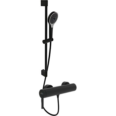 VILLEROY ET BOCH Dawn Mezclador de ducha mecánico Negro Mate + Conjunto de ducha VILLEROY ET BOCH Verve Showers 3 jets Negro Mate