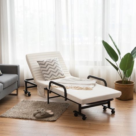 Folding Single Sofa Bed with Mattress Adjustable Portable Sleeper Bed W/ Wheels