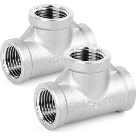 2 pieces of stainless steel T-pipe fittings, 3/4 inch BSP internal pipe fittings (1/5)