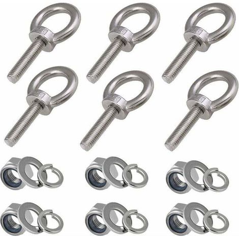 Boulons à œil M8, 6 Pièces Longueur du filetage 30mm Nylon Écrou de Blocage et Rondelles de Blocage, Boulons filetés extérieurs en acier inoxydable 304 Marine (1/4)