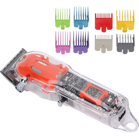 Tondeuse à cheveux électrique avec écran LED, lame de précision, rechargeable par USB, transparente orange. (1/5)