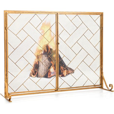 Large Flat 2 Doors Fireplace Screen Gate Large Spark Fire Guard Mesh Protector (1/5)