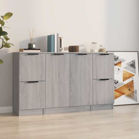 Buffets 3 pcs - Armoire de rangement Enfilade Sonoma gris Bois d'ingénierie BV246526 - BonneVie (1/5)