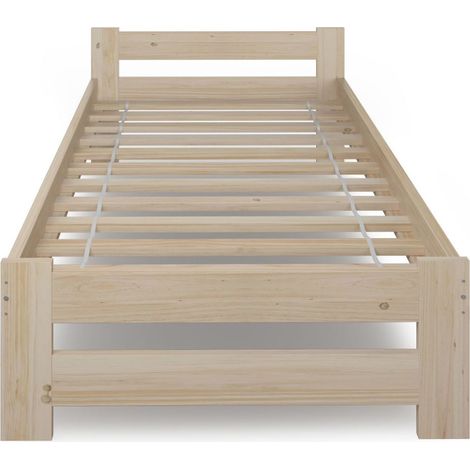 Lit en bois 80x200 en pin scandinave – Hauteur 51 cm – Cadre avec 12 lattes – Style moderne et brut (1/3)