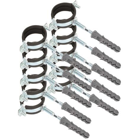 10 pces. Collier de Serrage Tuyau - Acier Galvanisé - 6/4" - Fixation pour Tube - Collier de Fixation - avec Joint en Caoutchouc - Fixation pour Tube - avec Chevilles - Noir Argenté-NANOTEH (1/5)