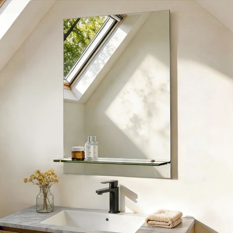 Miroir de salle de bain avec étagère Miroir mural Miroir de courtoisie 50 x 70 cm S'AFIELINA