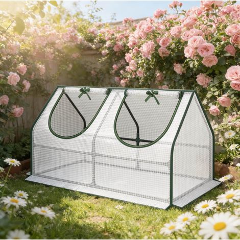 Invernadero de exterior 120x60x60 cm blanco en polietileno y acero con 2 ventanas enrollables (1/4)