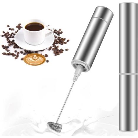 Frullatore elettrico per latte, mini frullatore in acciaio inossidabile, motore particolarmente potente a batteria, mixer per caffè, panna, cappuccino, latte, cocktail e succhi. (1/4)