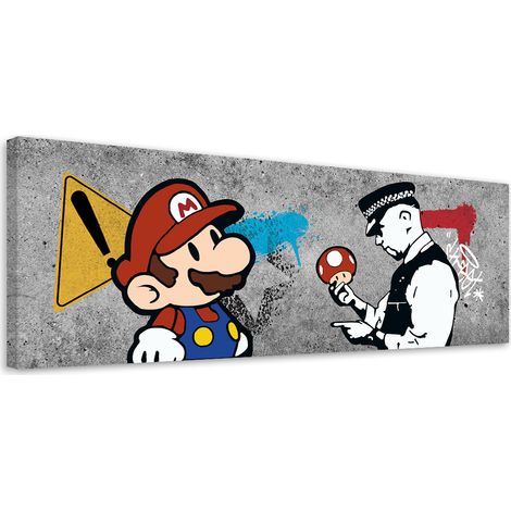 Tableau sur toile Banksy Mario et le policier 90x30 (1/5)
