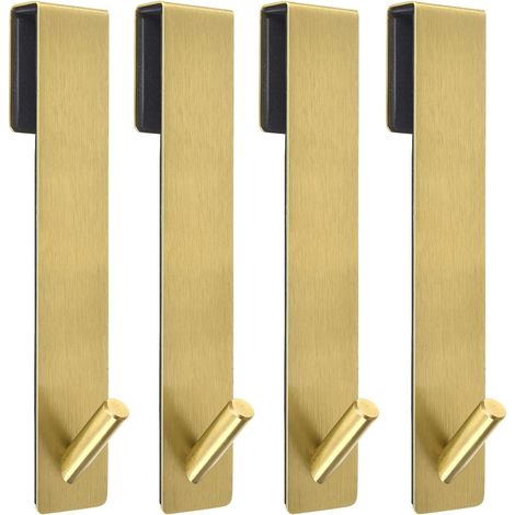 Juego de 4 ganchos para puerta de ducha, acero inoxidable, 17,5 cm, dorado, toallero de cristal sin marco, ligero