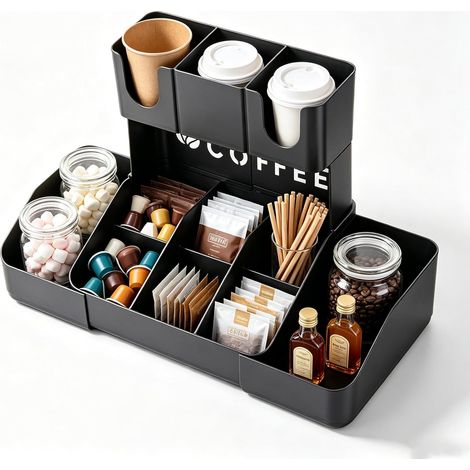 2-stöckiger Kaffeeorganizer – Teebeutel-Organizer für Kaffeepads, Strohhalme, Tassen, erweiterbarer Kaffeespender – Aufbewahrung für Cafés, Zuhause, Büro und Restaurant (1/5)
