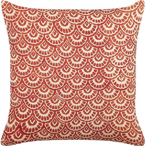 Coussin Décoratif à Motif Géométrique 45 x 45 cm en Coton Rouge et Blanc Cassé RHUS