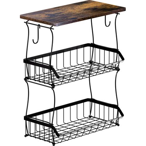 Corbeille à fruits à 3 étages et 2 porte-bananes - Rangement de fruits dans la cuisine - Présentoir carré à 3 étages - Corbeille à légumes en métal pour fruits, légumes, etc. (1/5)