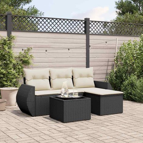 5-tlg. Garten-Sofagarnitur mit Kissen Schwarz Poly Rattan (1/3)