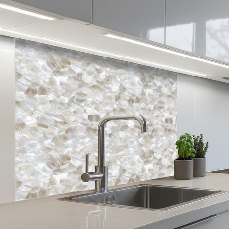 Kitchen Splashback White - Brush strokes - Relief effect 100x80 cm