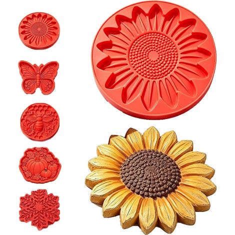 Moule réutilisable en silicone pour dalles de jardin tournesol, moule à béton DIY résistant aux intempéries, démoulage facile (1/5)